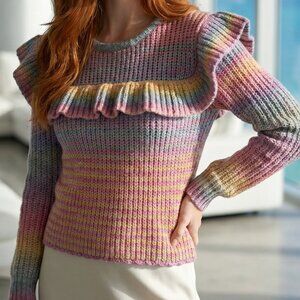 $425 LoveShackFancy Yumi Ruffle Alpaca wool Sweater S